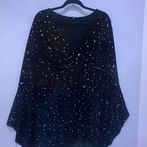 Celestial Black Poncho with Moon and Star Design